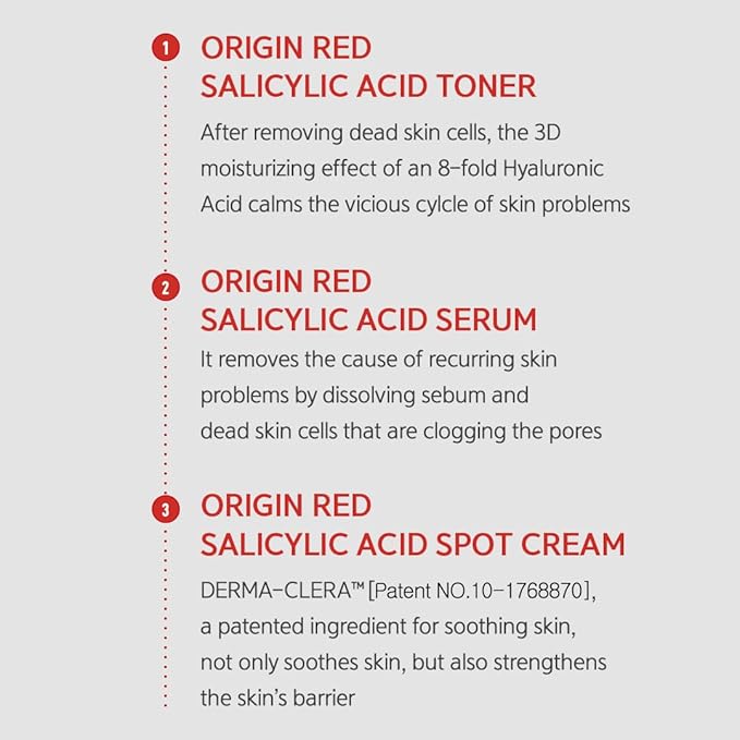 NACIFIC Origin Red Salicylic Acid Triple Set (Toner 150ml Serum 50ml Cream 20ml) Skin Barrier Strengthening, PH 5.5, AHA, BHA, PHA, Soothing-Velvo Beauty