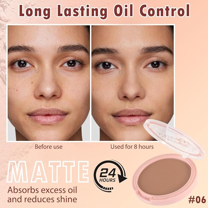 Oil Control Face Pressed Powder, Matte powder setting powder, long-lasting and waterproof loose powder, Flawless Lightweight Face Cosmetics, Cruelty-free, (06, 1 Pcs)-Velvo Beauty