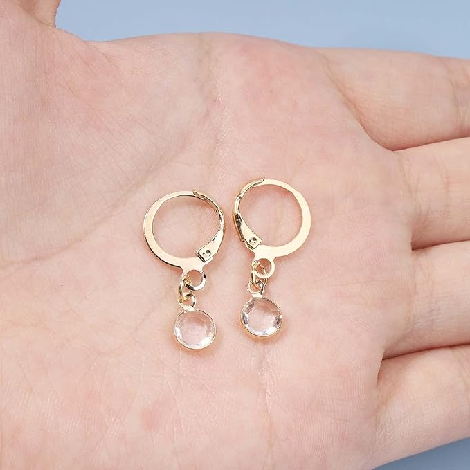 Round Bezel Dangle Earrings Gold Crystal Quartz Earrings Faceted Gemstone Earrings Tiny Circular Leverback Earrings Jewelry for Women and Girls-Velvo Beauty