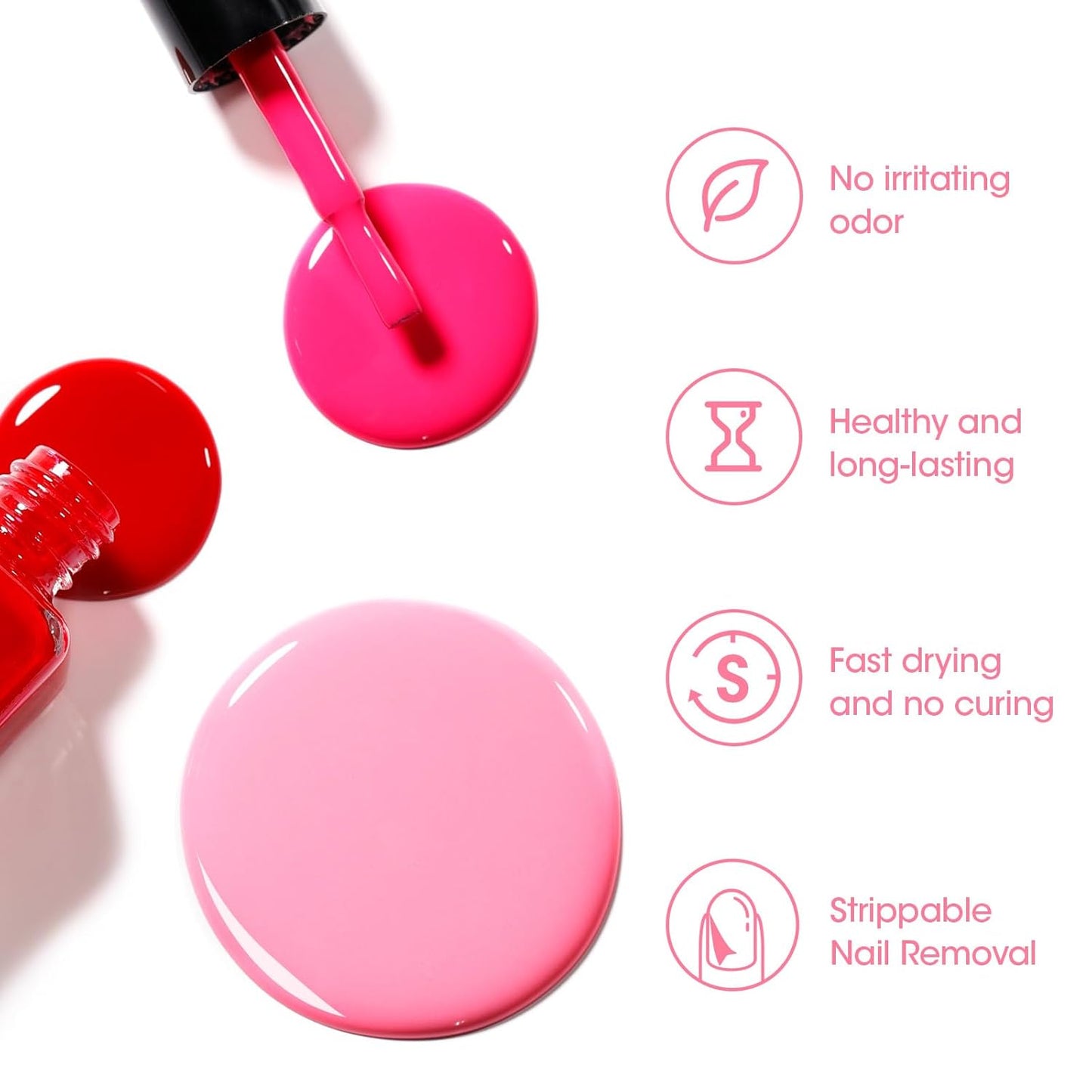 GELLEN Red Pink Nail Polish, Quick Air Dry Natural Traditional Regular Nail Polish Bright Red Hot Pink Set for Acrylic Natural Nails Home Salon, Non UV Gel, Chip Resistant, Hema Free, Non-toxic, 10ml-Velvo Beauty