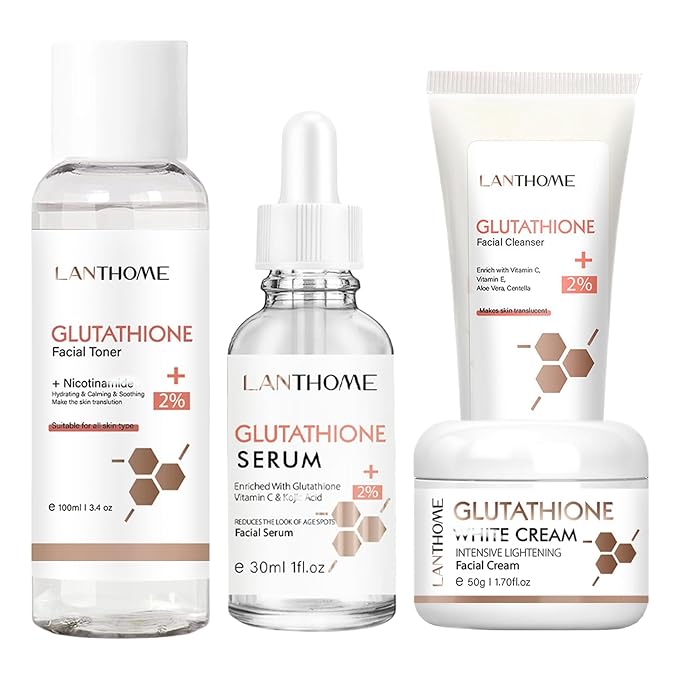 Glutathione Skincare Set, Complete Skin Care Routine Includes Glutathione Cream, Toner, Face Wash & Glutathione Face Serum, Anti-Aging Skincare Set For Women, Tight, Anti-Aging, Radiant-Velvo Beauty