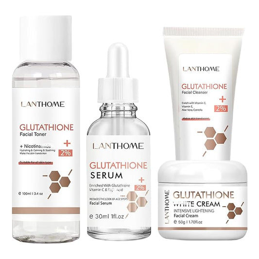 Glutathione Skincare Set, Complete Skin Care Routine Includes Glutathione Cream, Toner, Face Wash & Glutathione Face Serum, Anti-Aging Skincare Set For Women, Tight, Anti-Aging, Radiant-Velvo Beauty