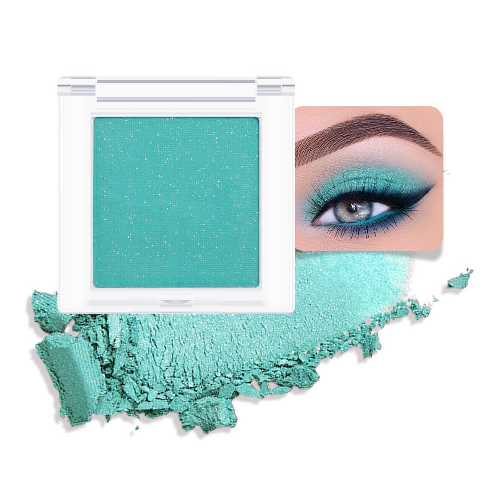 Shimmer Single Eye Shadow Palette Makeup, Mint Green Shimmer Monochrome Eyeshadow Halloween Birthday Party Wear For Green Blue Eye, Pigmented Waterproof Sombras Para Ojos-Velvo Beauty