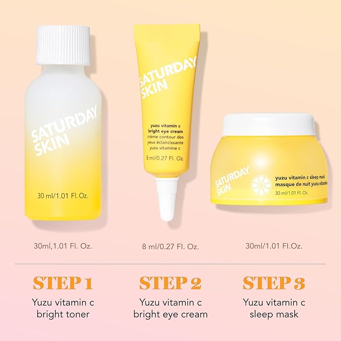 Saturday Skin 3-Piece Skin Care Set Yuzu Vitamin C Sleep Mask Yuzu Vitamin C Bright Toner and Eye Cream Overnight Facial Masks Korean Beauty Best Vitamin C Skincare Set-Velvo Beauty
