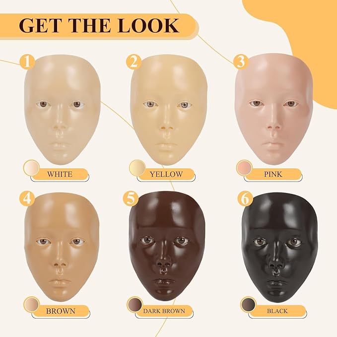 Makeup Practice Face, Eye Makeup Practice Head Silicone, Makeup Practice Accessories Set with Face Painting Mannequin Head, Makeup Brushes, Face Painting and Eyebrow Pen, Makeup Practice Gift, Yellow-Velvo Beauty