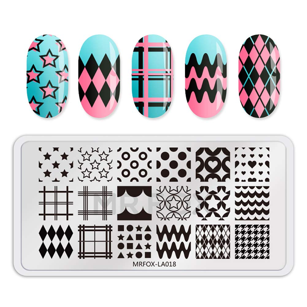 Mr.Fox Nail Printing Board Set Geometric Motif Lines Round Plaid Diamond Pattern Art DIY hot Stamping Template, etc-Velvo Beauty