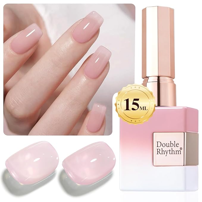 Double Rhythm Gel Polish Translucent Sheer Neutral Natural Light Milky Same Color Same Bottle 15ML Jelly Polish Art DIY at Home (Baby Pink-A1376)-Velvo Beauty