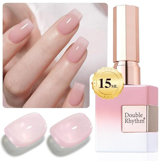 Double Rhythm Gel Polish Translucent Sheer Neutral Natural Light Milky Same Color Same Bottle 15ML Jelly Polish Art DIY at Home (Baby Pink-A1376)-Velvo Beauty