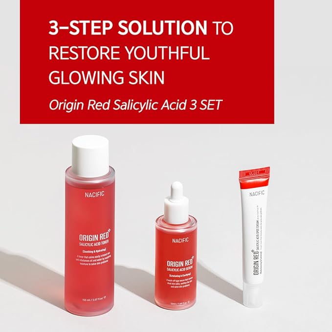 NACIFIC Origin Red Salicylic Acid Triple Set (Toner 150ml Serum 50ml Cream 20ml) Skin Barrier Strengthening, PH 5.5, AHA, BHA, PHA, Soothing-Velvo Beauty