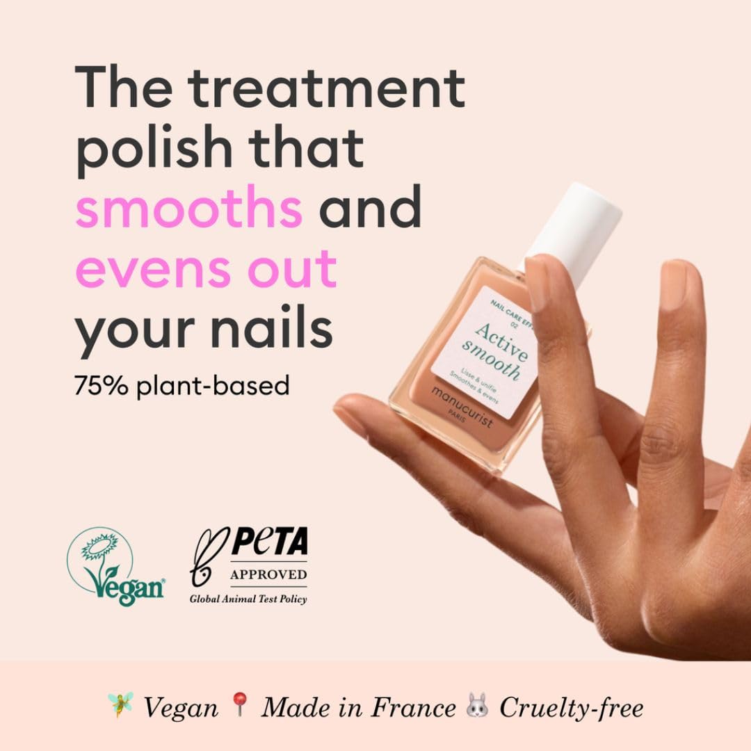 Manucurist Active Smooth 02 Nail Concealer Polish & Care - 2 in 1 Nude Nail Polish : Nail Strengthener and Growth - Nail Concealer - Ridge Filler for Nails - Natural Nail Polish - Golden Finish-Velvo Beauty