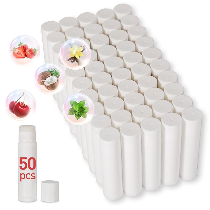 DMSKY 50 Pack Lip Balm Unlabeled, Natural Lip Balm Bulk Blank Tube, Lip Balm for Party Favors and Gift Basket Filling - 5 Flavors-Velvo Beauty