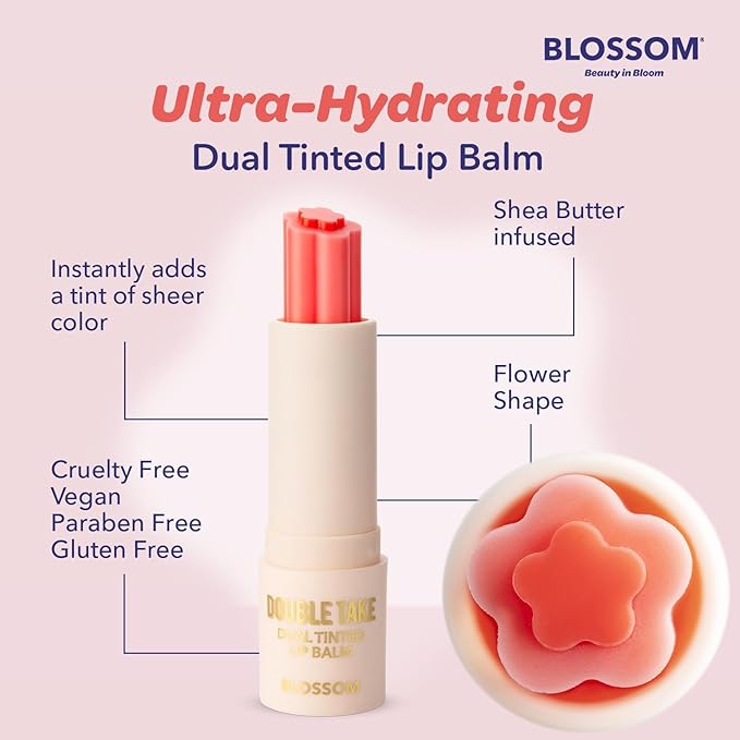 Blossom Double Take Flower Shaped Dual Tinted Moisturizing Lip Balm with Shea Butter, 0.13oz/3.6g, Bubblegum Pink-Velvo Beauty