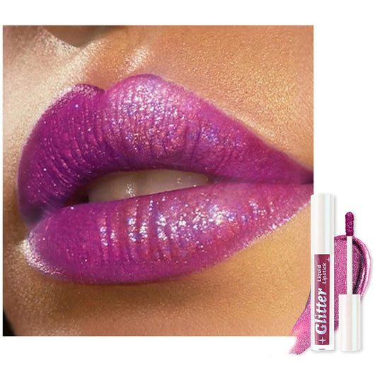 Dark Purple Metallic Lipstick for Women,Lightweight Glitter Sparkling Liquid Lipsticks,Shimmer Lip Gloss Stain Long Lasting Waterproof Smudge Proof Non-Drying 24 Hour Full Coverage Lip Makeup,Vegan-Velvo Beauty
