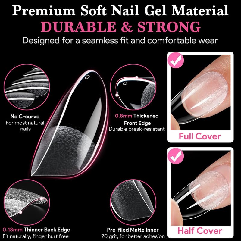 Medium Round False Nail Tips, 15 Sizes 510 PCS Clear Soft Press On Fake Nail Pre-shaped Half Matte Full Cover Gel Nail Tips Extensions Strong Thick Long Lasting for DIY Beginners & Salon Manicure-Velvo Beauty