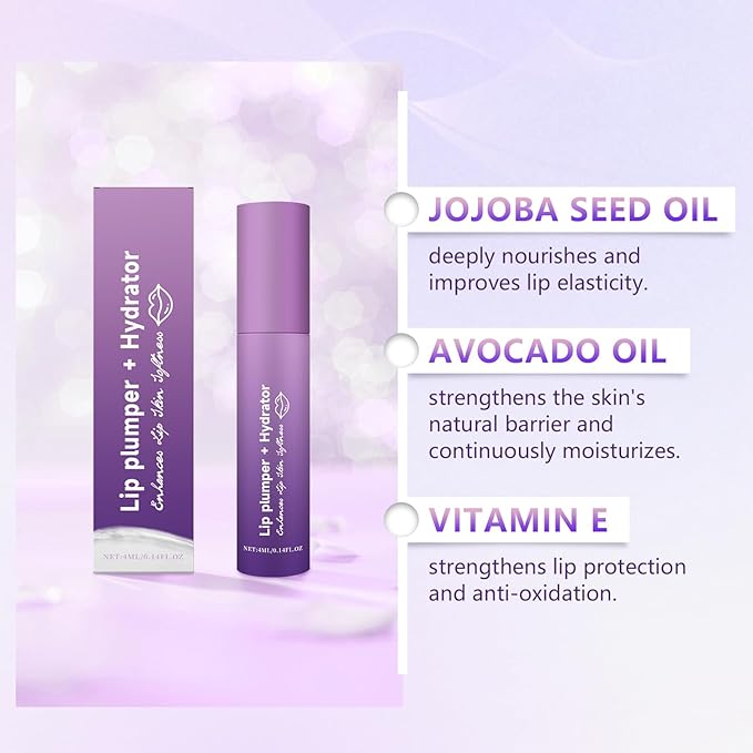 2Pcs Lip Plumper + Hydrator Lip Balm,Instant Volumizing Gloss with Hyaluronic Acid & Anti-Aging Ingredients,High-Shine Moisturizer for Smooth,Plump Lips,Cooling & Non-Sticky Formula-Velvo Beauty