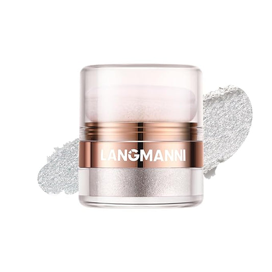 Glitter Body Highlighter Powder Body Shimmer Sparkle Face Brightening Highlighter Powder for Face Eyes Body Glow Makeup With sponge head（silvery）-Velvo Beauty