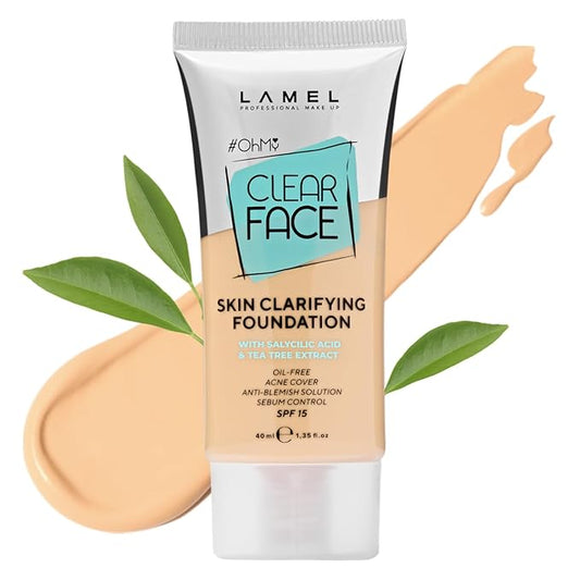 LAMEL OhMy Clear Face Full Coverage Foundation - Acne Coverage - Salicylic Acid & Tea Tree Extract - Dewy & Flawless Finish - Sensitive Skin Care - Organic & Oil-Free - 402, 1.35 fl.oz-Velvo Beauty