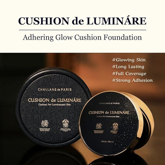 [CHALLANS de PARIS] Cushion de LUMINÁRE Cushion Foundation – 21 Bright Ivory | Radiant Glow, Full-Coverage, Lightweight Adhesion, Long-Wear, Luminous Finish, Korean Makeup, 0.53 oz-Velvo Beauty