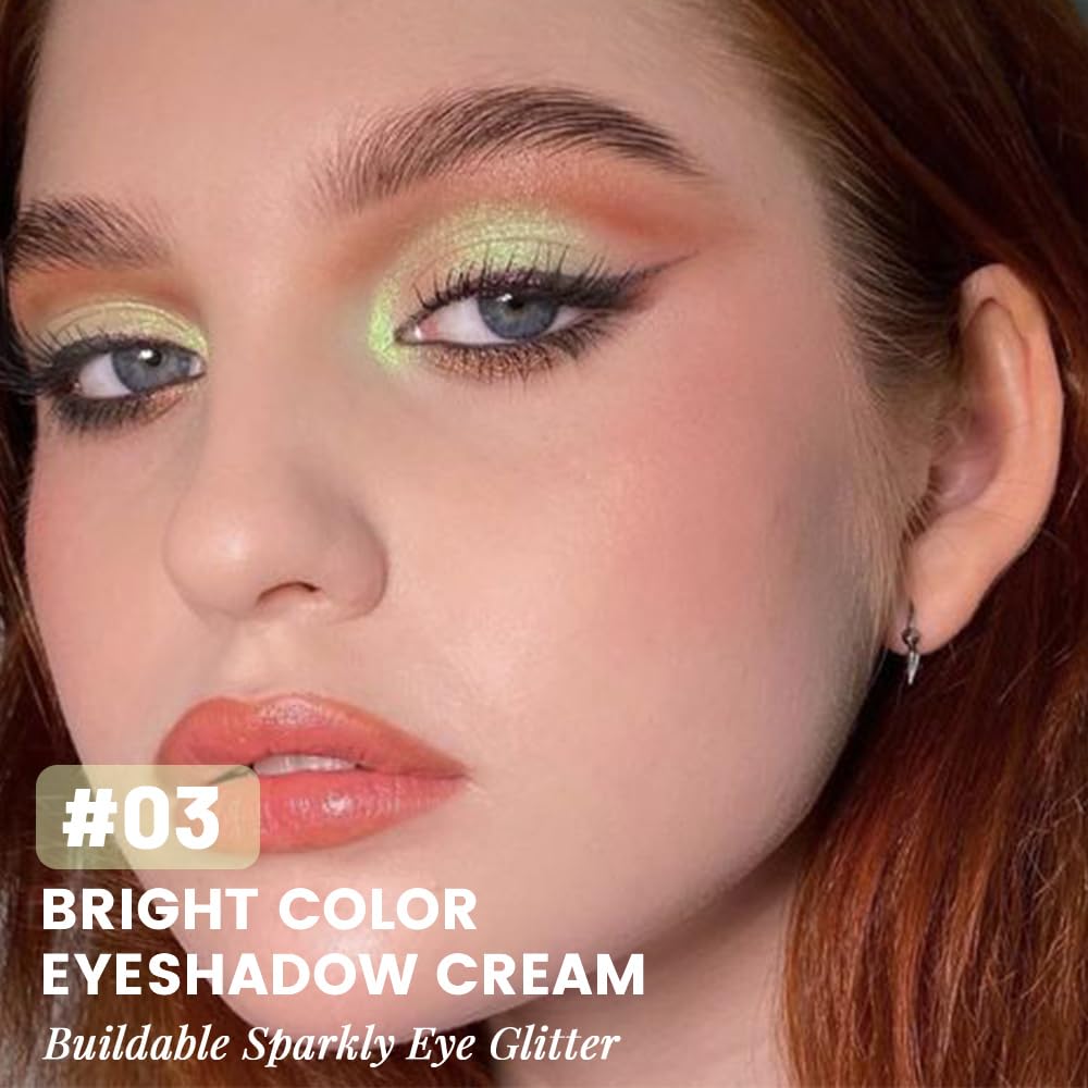 Light Green Cream Glitter Shimmer Metallic Eyeshadow Palette Makeup, Natural Single Mini Instant Holographic Eyeshadow For Women Halloween Birthday Party Wear, Sombras Crema Para Ojos-Velvo Beauty