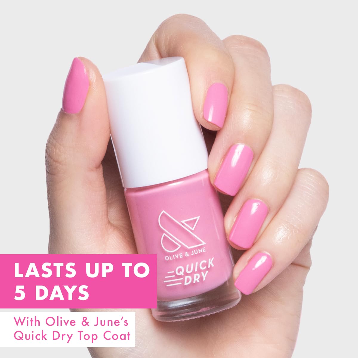 Olive & June Quick Dry Nail Polish | Instant, Fast-Drying, Smudgeproof Color | 15-free, Vegan, Cruelty-Free Formula | Lasts up to 5 Days | Salon-Quality Manicure, Pedicure at Home | Taffy Bright Pink-Velvo Beauty