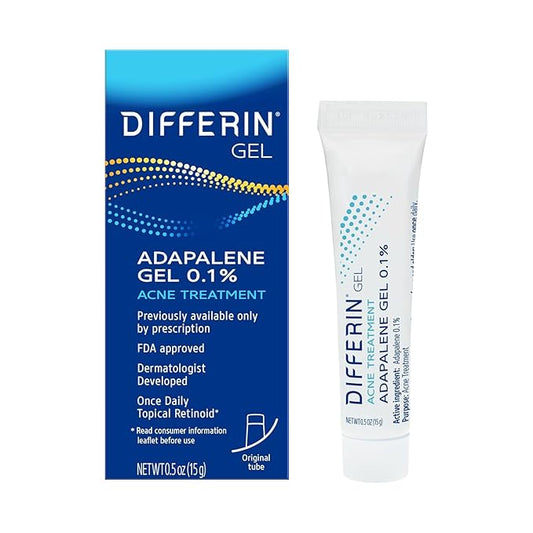 Differin Acne Treatment Gel, 30 Day Supply, Retinoid Treatment for Face with 0.1% Adapalene, Gentle Skin Care for Acne Prone Sensitive Skin, 15g Tube (Packaging May Vary)-Velvo Beauty