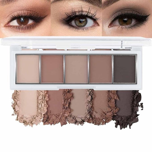 5 Colors Matte Nude Eyeshadow Makeup Palette, Nude Brown Cocoa Taupe Ebony Black Smokey Matte Cream Mini Eye Shadow Palette Makeup for Older Women Blue Green Eye, Contour Palettes sombras de ojos-Velvo Beauty