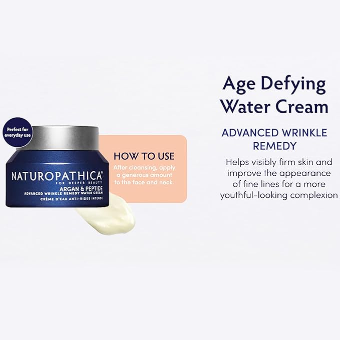 Naturopathica Argan & Peptide Advanced Wrinkle Remedy Water Cream, Anti-Aging Daily Facial Moisturizer for Normal and Mature Skin, Firming Face Cream for Men and Women, 1.69 fl oz-Velvo Beauty