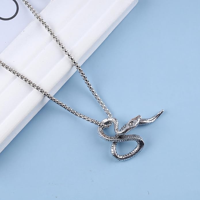 Vintage Snake Pendant Necklace Punk Snake Necklace Serpent Choker Necklace Silver Box Chain Necklace Jewelry for Women-Velvo Beauty