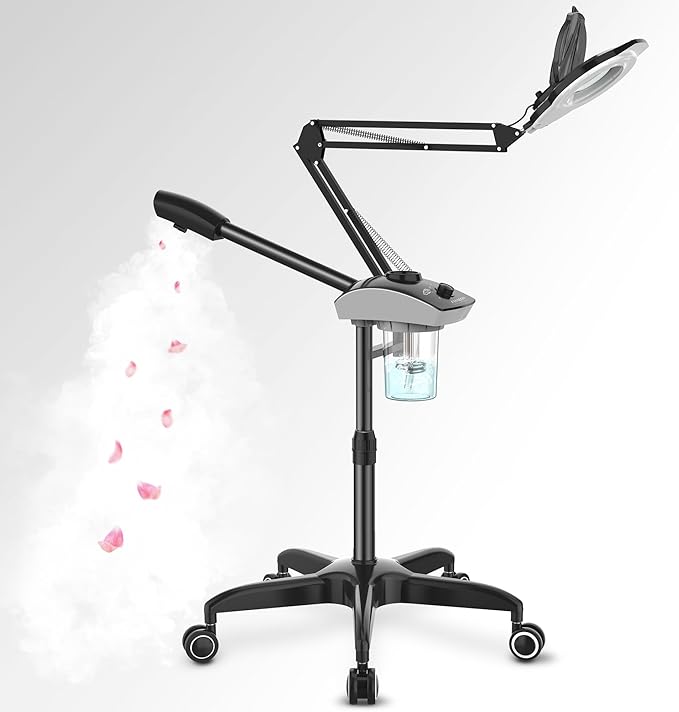 TASALON Professional Facial Steamer with 5X Magnifying Lamp, 2-in-1 Esthetician Steamer on Wheels with Ozone and Hot Mist, Ionic Facial Steamer for Facial Deep Cleaning and Moisturize-Velvo Beauty