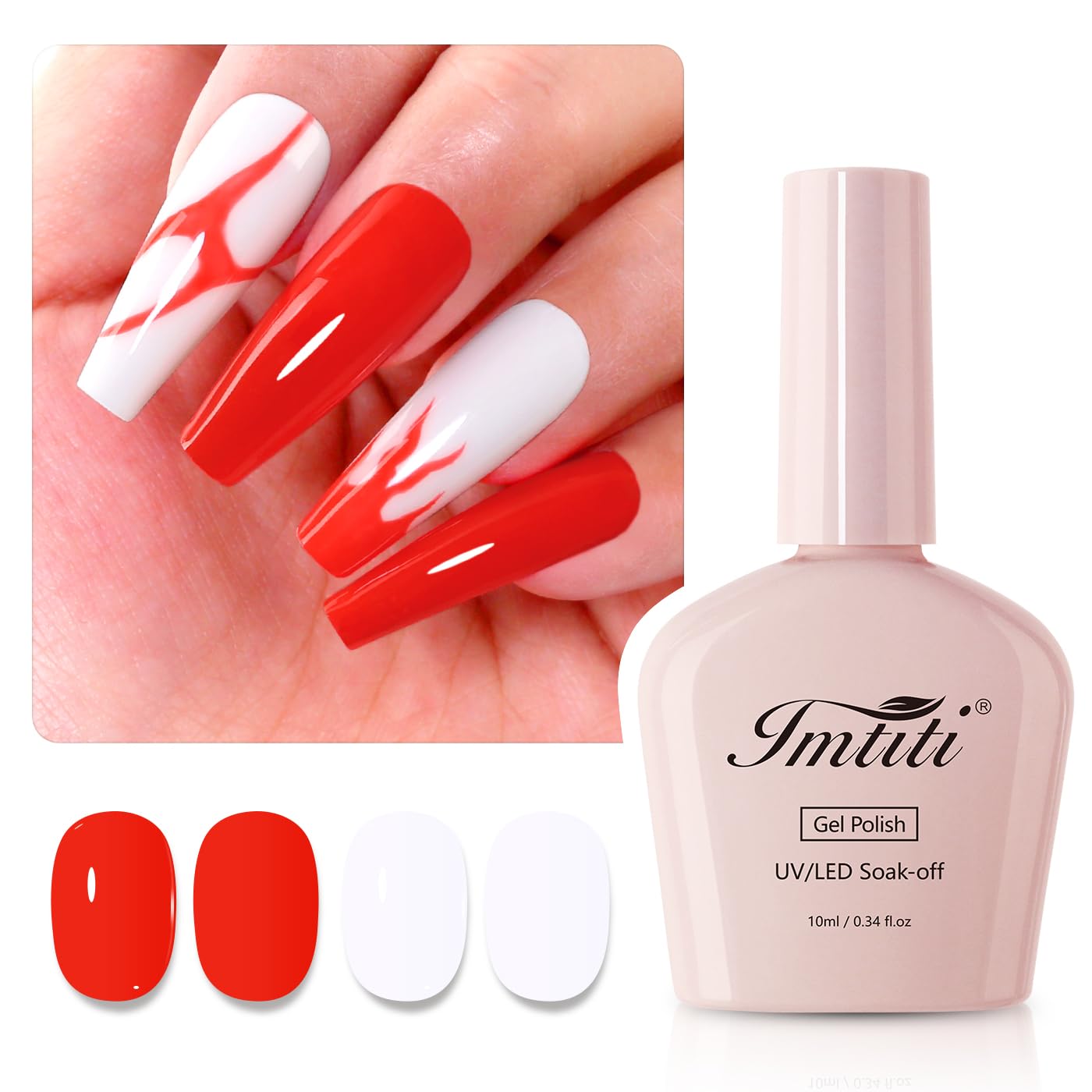 Imtiti Gel Nail Polish Kit, 2 Pcs 10ml Bright Red & White Colors Gel Polish Soak Off UV LED Spring Summer Red Gel Polish Nail Art Manicure Salon DIY Design Gel Nail Kit-Velvo Beauty
