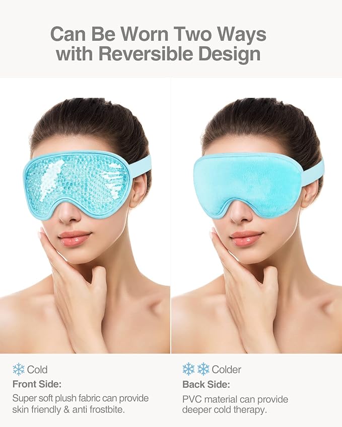Luxtude Gel Eye Mask Cooling Eye Mask for Dry Eyes 2PCS, Heated Warm Eye Ice Pack Reusable Gel Sleep Mask, Frozen Cold Eye Compress for Puffiness/Dark Circles/Headaches/Allergies (Blue)-Velvo Beauty
