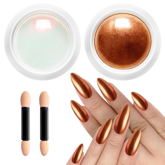 2 PCS Chrome Nail Powder：Mirror Effect Copper Chrome Nail Powder,Metallic Mirror Orange Chrome Nail Powder Decoration for DIY Nail Art,Bronze Pigment Holo Chrome Powder-Velvo Beauty