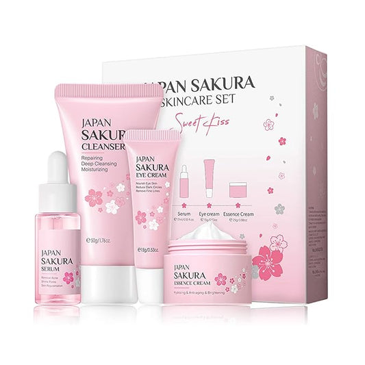 Skin Care Set - Sakura Skin Care Sets & Kits - Women Gift Sets with Cleanser,Serum,Eye Cream,essence Cream - Beauty Products For Women - Skin Care Routine Travel Kit (SetB)-Velvo Beauty