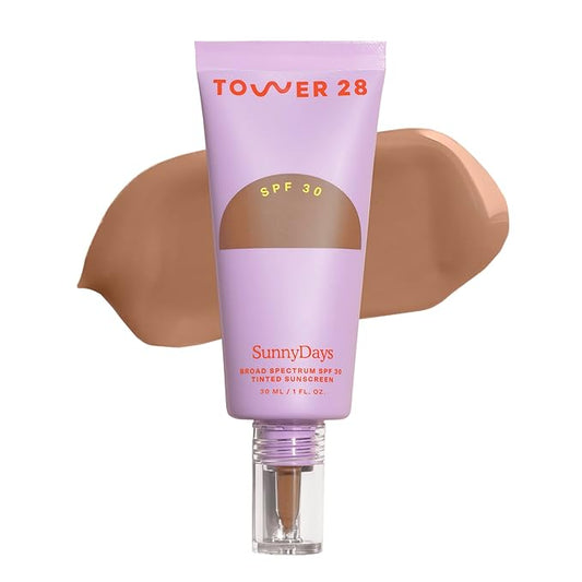 Tower 28 Beauty SunnyDays SPF 30 Tinted Mineral Sunscreen - For Sensitive Skin - 2-in-1 Facial Broad Spectrum UVA/UVB Protection + Foundation – Shade 45 SILVER LAKE, 1 Fl Oz-Velvo Beauty
