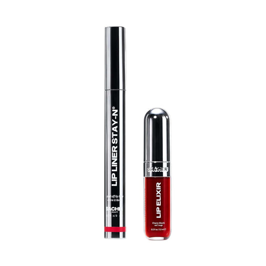 Sacheu Lip Liner STAY-N & Lip Elixir Bundle — Long Lasting Matte Lip Tattoo, Transfer Proof Lipstain Infused with Hyaluronic Acid & Vitamin E, for All Skin Types — RED-Y OR NOT-Velvo Beauty