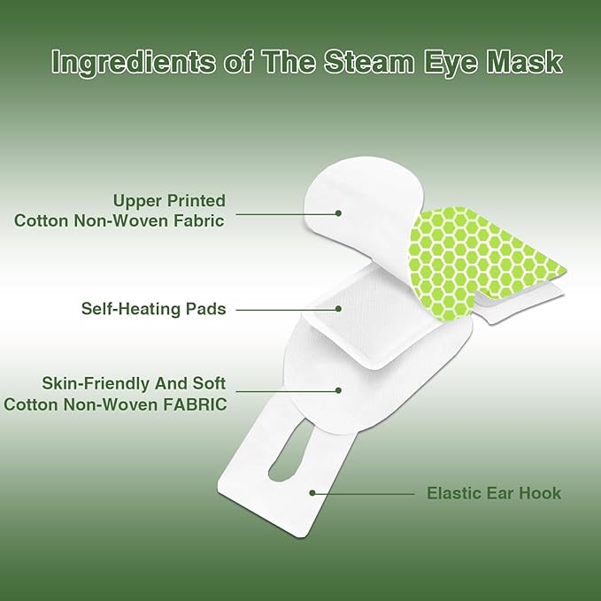 Steam Eye Masks for Dry Eyes, Heated Eye Mask Reduce Puffiness & Dark Circles, Hydrate & Soothe Tired Eyes, Travel Essentials, Business Trip, Party Favors, Green Tea 20 Packs-Velvo Beauty