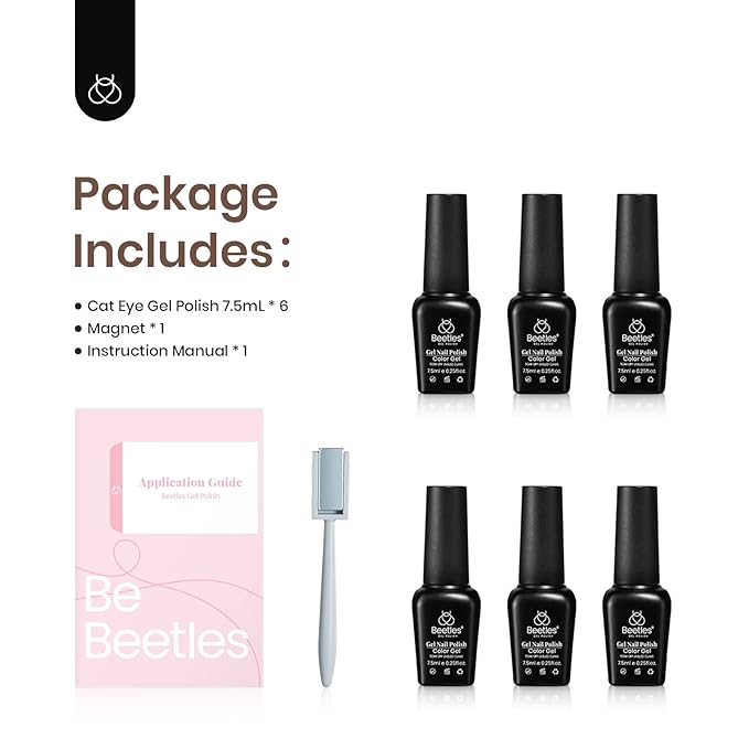 Beetles Cat Eye Gel Nail Polish Set 6 Colors Glitter Red Purple Blue Nail Polish with Magnet Spring Gel Polish Soak Off U V Led Gifts for Women Girls Salon DIY Home-Velvo Beauty