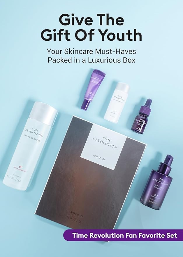 MISSHA Time Revolution Gift Set The First Essence 5X & Night Repair Ampoule 5X for Radiant, Youthful Skin-Velvo Beauty