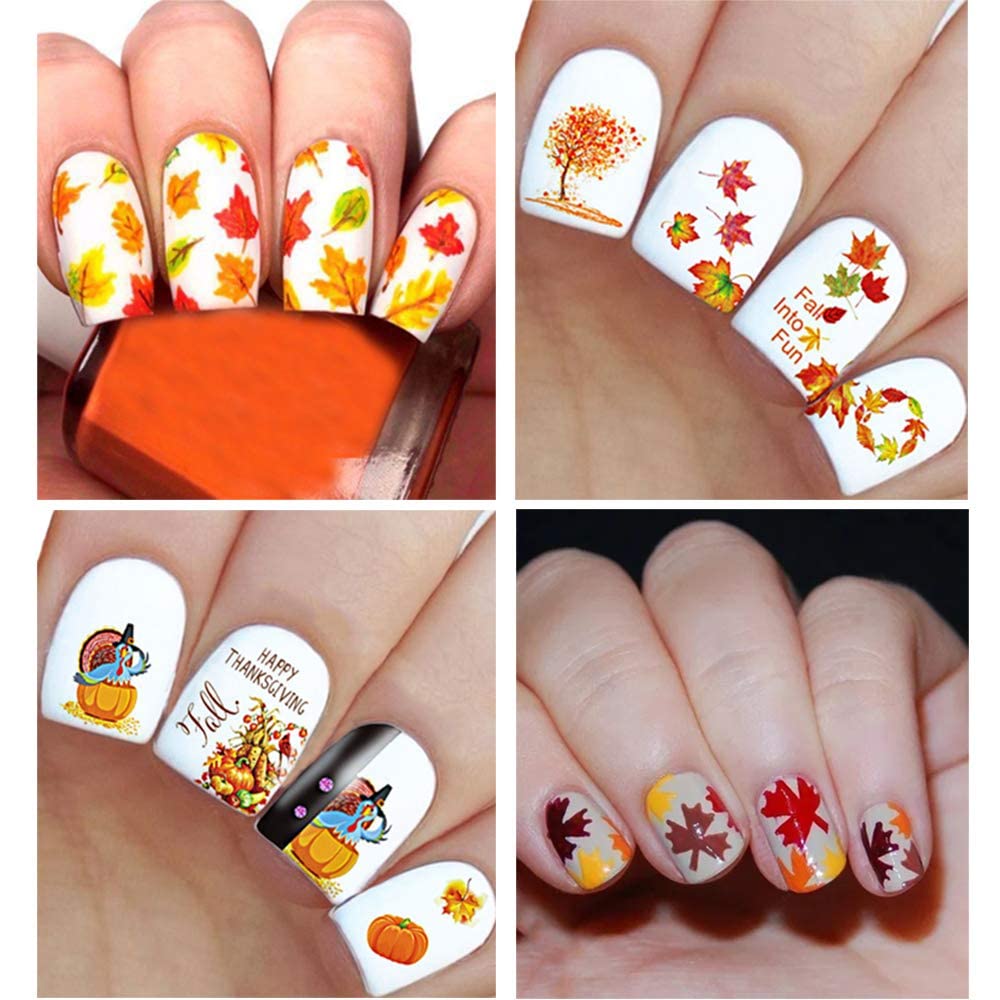 Kalolary Autumn Fall Nail Art Stickers Decals Maple Leaves Decals 3D Nail Stickers Harvest Pumpkin Maple Leaves Sunflower Squirrel for Women Girls Kids DIY Nail Design-12 Sheets-Velvo Beauty