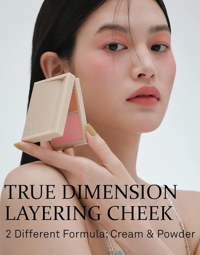 hince True Dimension Layering Cheek - Cream & Pressed Powder 2 Different Shades & Textures - Silky Seamless Long Lasting Blush Makeup - Muted Beige & Elegant Rose Beige (1, NEW SYMPHONY, L002)-Velvo Beauty