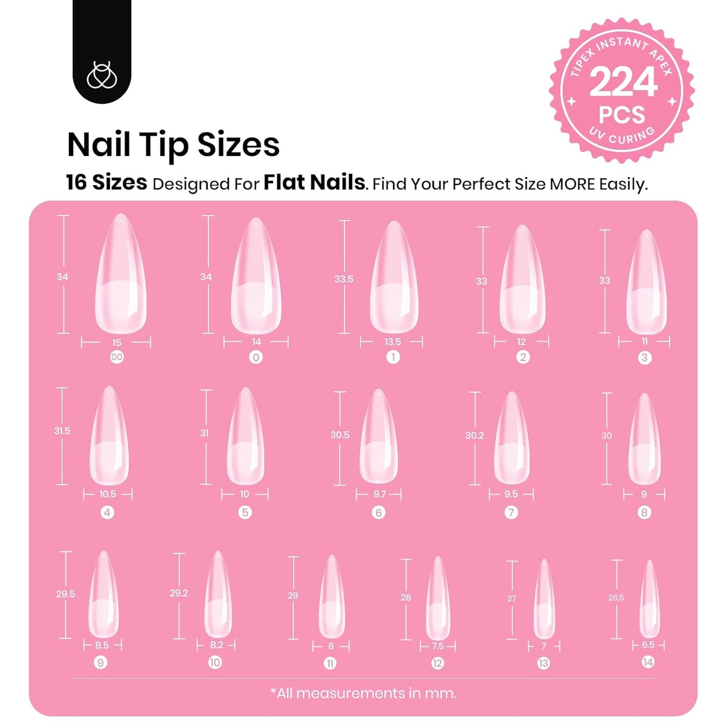 Beetles Tipex Instant Apex Nail Tips Kit Halloween Nails, Stiletto Long, 224pcs 16 Sizes, with Tipex UV Nail Glue Mini Nail Lamp,Pre-Building Pre-Etched Strong Thicker Acrylic Nail Tips Set-Velvo Beauty