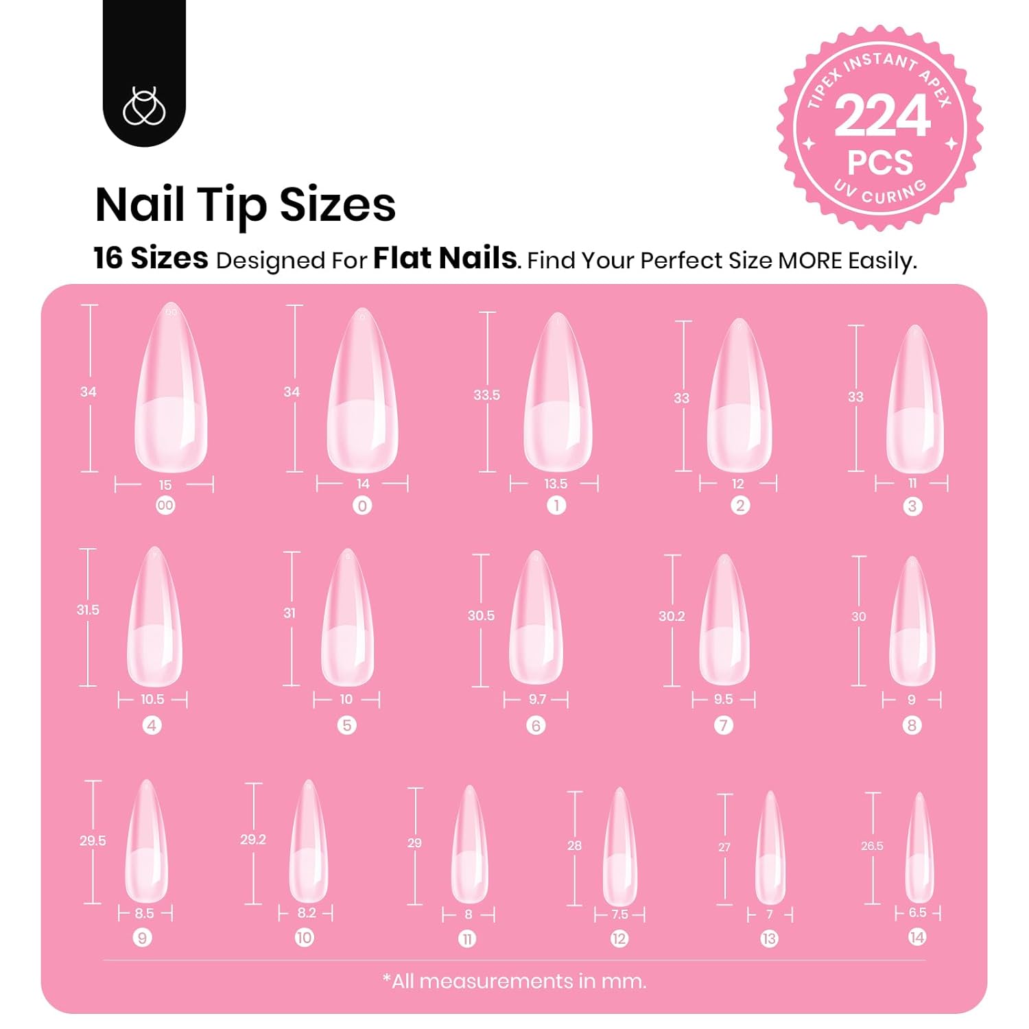 Beetles Tipex Instant Apex Nail Tips Kit Halloween Nails, Stiletto Long, 224pcs 16 Sizes, with Tipex UV Nail Glue Mini Nail Lamp,Pre-Building Pre-Etched Strong Thicker Acrylic Nail Tips Set-Velvo Beauty
