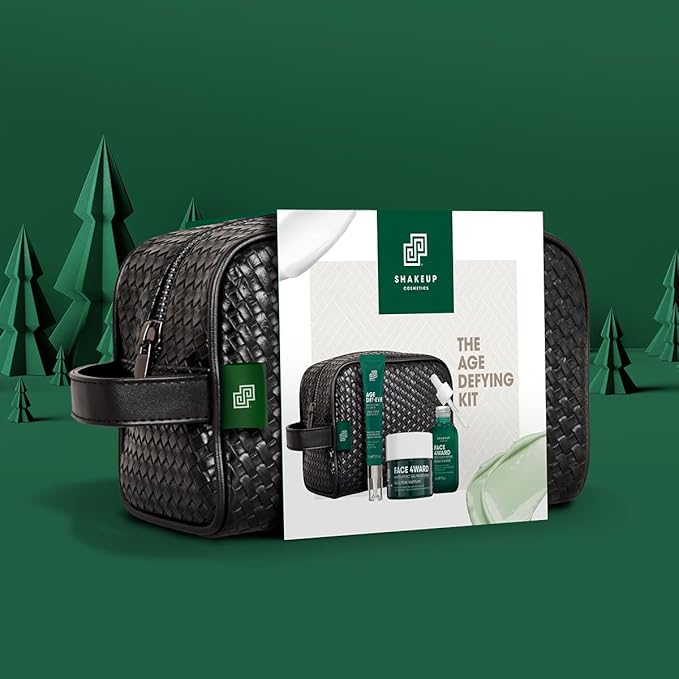 Shakeup - 4-Piece Mens Anti-Aging Gift Set, Age Def-Eye Lifting Eye Cream, Pro-Youth Serum, Matte-Effect Moisturiser, Plus Wash Bag-Velvo Beauty