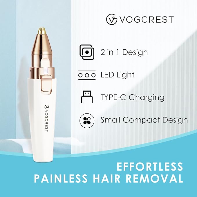 Rechargeable Eyebrow and Facial Hair Remover for Women - 2 in 1 Razor with Built-in LED Light for Painless Hair Removal-Velvo Beauty