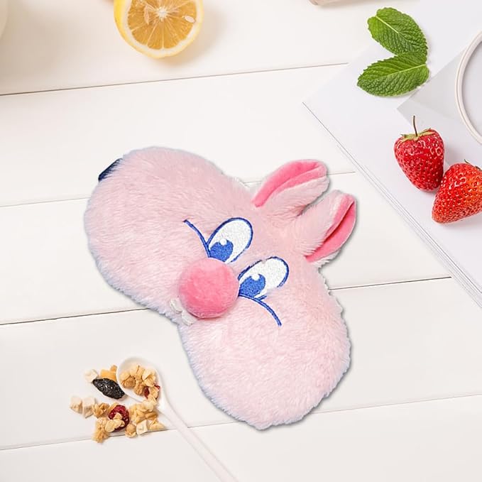 PERFECTSIGHT Bunny Eye Masks, Cute Plush Sleep Eye Cover Lightweight Adjustable Eyeshade Faux Fur Mask Cover for Women Men Sleep Travel Nap, Pink Nose-Velvo Beauty