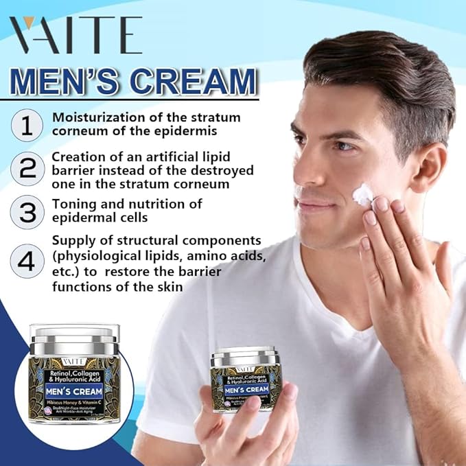 VAITE Mens Face Skin Moisturizer with Collagen, Retinol Ant-Aging, Anti-Wrinkle Under the Eyes Men's cream care for Face with Hibiscus & Honey, Hyaluronic acid, Vitamin C Made in USA-Velvo Beauty