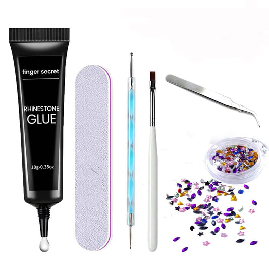 Rhinestone Glue Gel Kit- Superior Nail Art Glue for Nail Art Decorations, Charms, 3D Bling, Gems, Jewel Diamonds UV/LED Easy Application with Nail Rhinestone Glue Kit with Dotting pen-Velvo Beauty