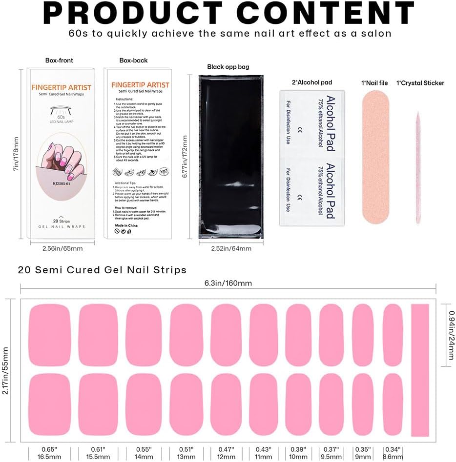 Semi Cured Gel Nail Strips with Heart/Love Designs Gel nail stickers Purple Glitter Nail strips stickers Salon Quality & Easy to Use 20 Pcs for Women-Velvo Beauty