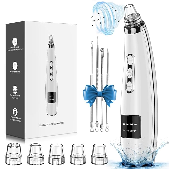 Blackhead Remover Pore Vacuum Upgraded Facial Pore Cleaner Electric Comedone Whitehead Extractor Tool-5 Suction Power,5 Probes,USB Rechargeable Blackhead Vacuum Kit for Women & Men-Velvo Beauty