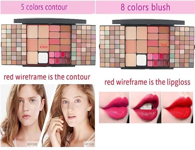 Professional Multi-in-one Makeup Gift Kit for Women - 90 eyeshadow Palette,8 Lipstick Set Lips,8 blush,5 concealer,4 brushes With Mirror,for girls, beginners and professionals Gift Kit-Velvo Beauty